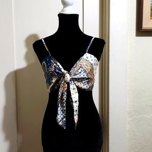 Cider Boho Paisley Tie Front Top